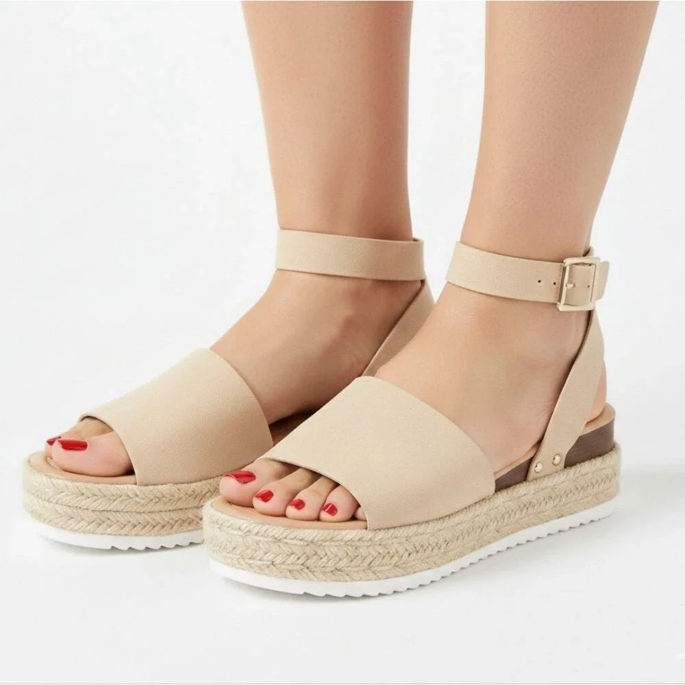 Dream Pairs Nude Suede Ankle Strap Platform Espadrille Sandals Size 7 EUC